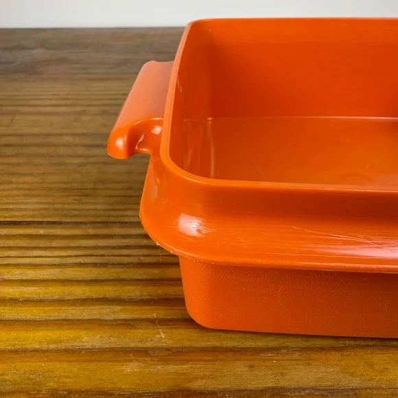 Vintage Tupperware Orange Square Container | Classic Mid-Century Kitchen - Picture 12 of 16